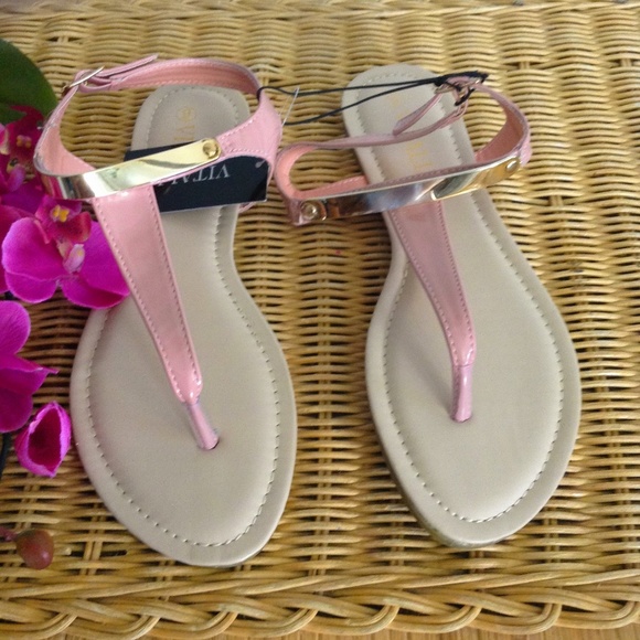 Vitalia Shoes - Pink And Gold T-strap Sandals